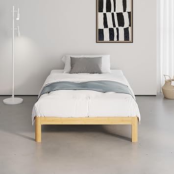 Bamboo Wood Single Bed Frame, Platform Bed Frame Single with Metal Slats Support, Easy to Install, Noise Free, Sturdy, 25.4 cm High