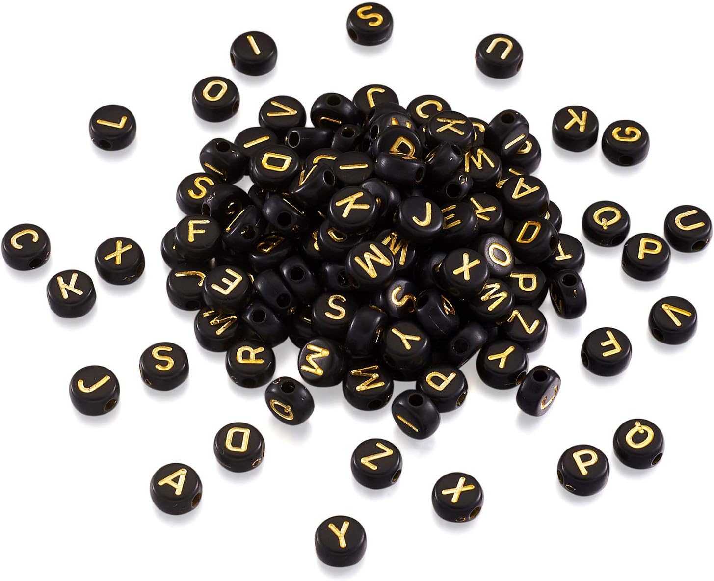 3700pcs Opaque Acrylic Alphabet Letter Beads 7mm Flat Round Disc Coin A-Z Golden Letter Pattern Loose Spacer Beads Charms for DIY Necklace Bracelet Jewelry Making