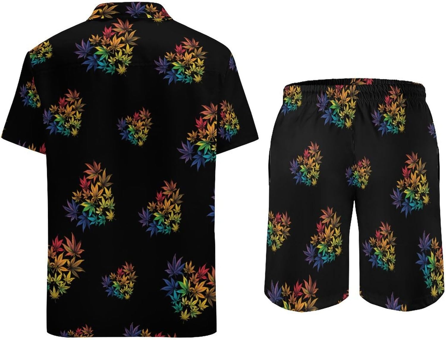 Rainbow Weed Heart Men's Summer Beach Outfits Shirt And Shorts Set 2 Piece Vacation Swimwear