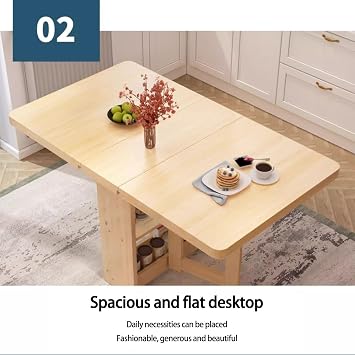 Solid Wooden Drop Leaf Dining Table,folding dining table with Double Layer Storage Rack,Collapsible Extension Dinner Kitchen Office Desk Tables(Walnut color,140x80cm)