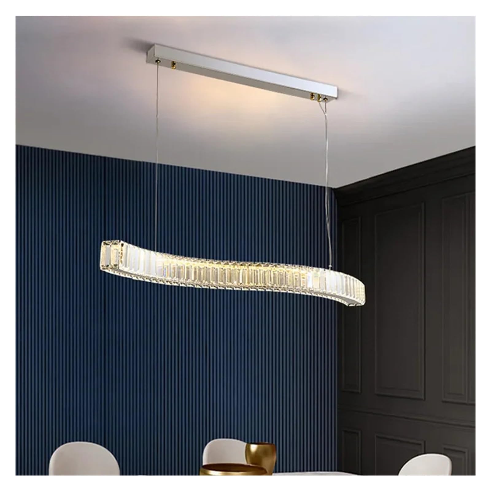 Suspension LED en acier et cristal ondulé moderne pour salle à manger