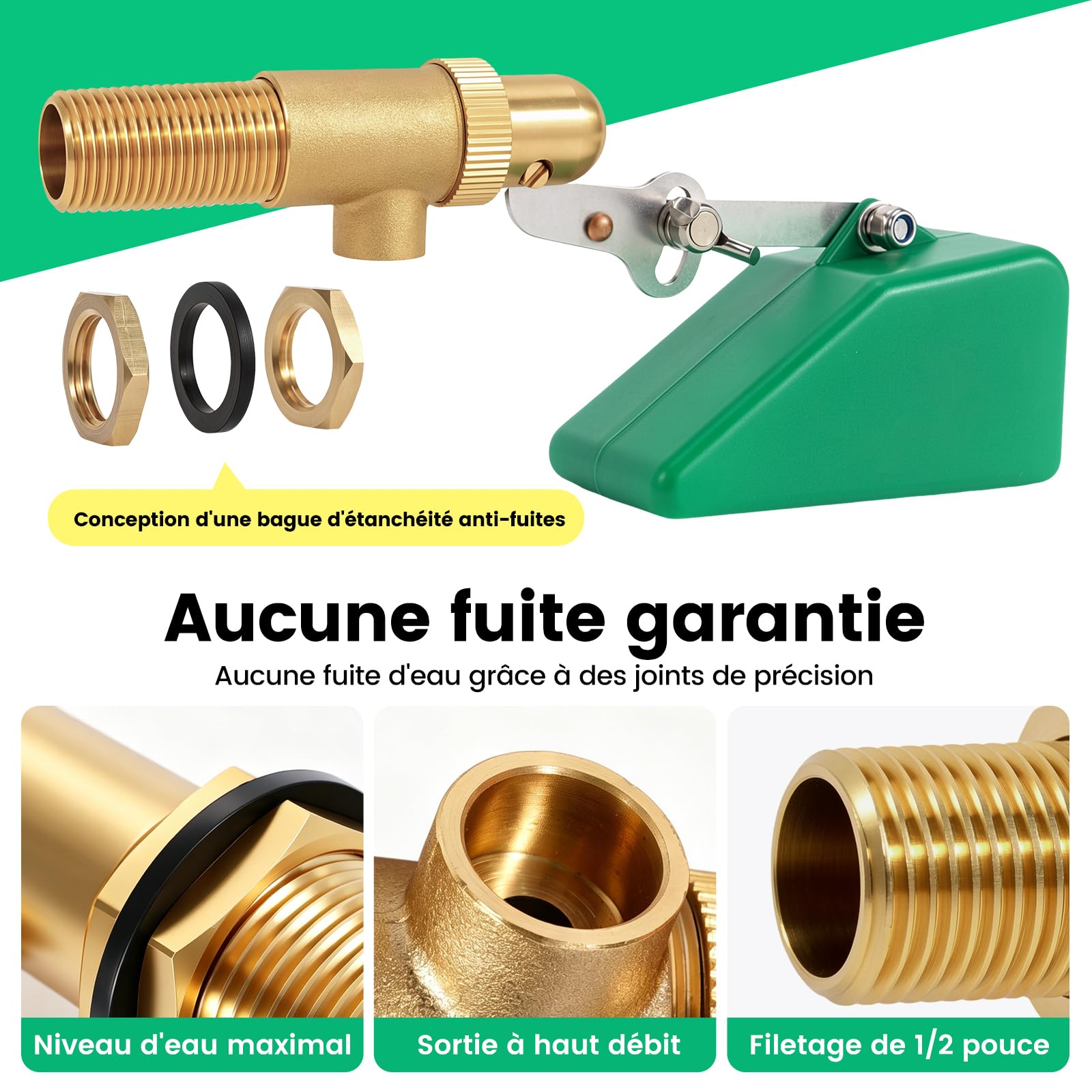 Vanne à Flotteur 1/2", Vanne En Laiton Avec Flotteur en Plastique, Vanne à Bille Flottante Avec Bras RéGlable, Remplissage Automatique, Pour Aquariums, Abreuvoirs Pour Bovins et Ovins.