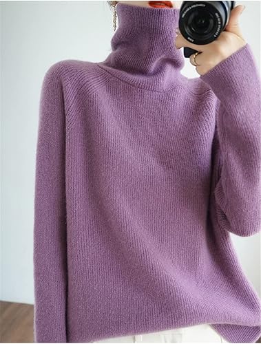 Miniatura 2 de Suéteres y suéteres de cachemira para mujer, cuello alto, grueso, color sólido, suave, para mujer, suéter suelto