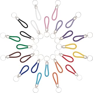 CRASPIRE 24PCS Braided Leather Keychains 12 Colors Woven Rope Key Chain Ring with Keyring Handmade Car Key Chains Bag Pendant Universal Weave Faux Leather Key Holder