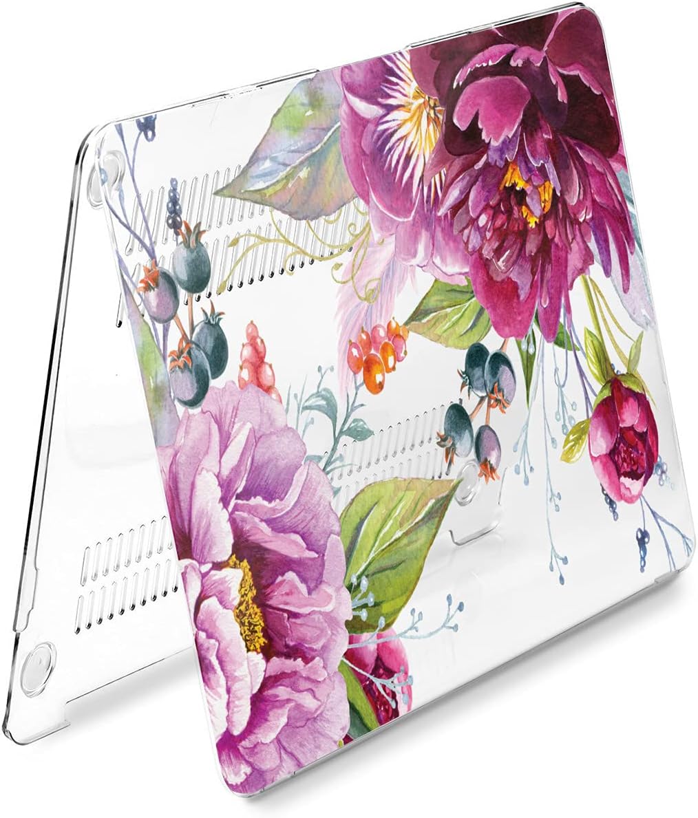 Hard Case Compatible for MacBook Pro 16 14 M3 M2 2023 M1 Pro 13 2022 Air 13 2021 Retina 2020 Mac 11 12 Purple Nature Protective Berries Flower Cover Design Leaves Print Pink Floral Laptop