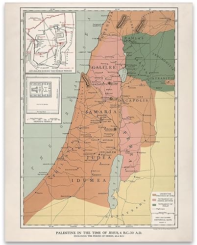 Palestine in the Time of Jesus, 4 B.C. - 30 A.D. Map Bible Story Poster - 11x14 Unframed Art Print - Historical Ancient Map, Classic Gift for Map