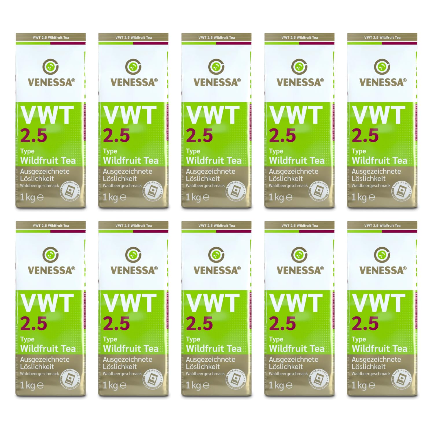 VENESSA VWT 2.5 Wildfrucht Teegetränk 10 x 1kg Instant Früchtetee - Wildfruit Tea - Getränkepulver zur Zubereitung von Teegetränken, Wildfruchtgeschmack - Vorteilspack