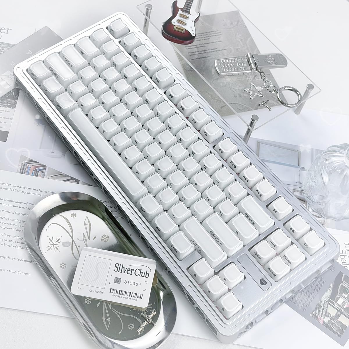 Hyekic Crystal Jelly Cat Shape Keycaps, 119 touches translucides blanches mignonnes imprimées sur le côté Mao Profile Custom Keycap pour 61/68/84/87/98/100 Cherry Gateron MX Swithes Clavier mécanique