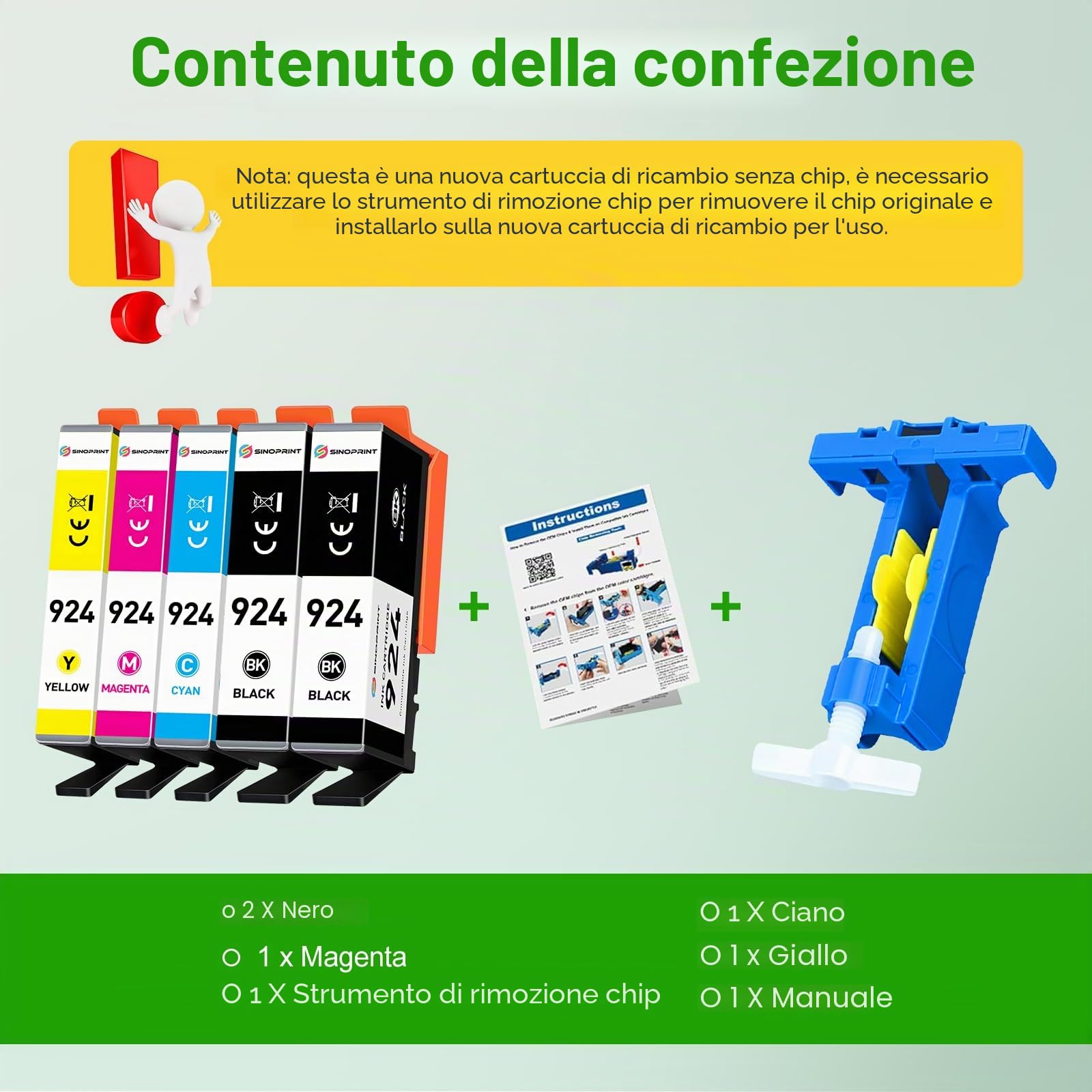 Confezione da 5 cartucce d'inchiostro 924 compatibili con HP 924 Multipack per HP OfficeJet Pro 8120 8122e 8130e 8132e 8124e 8125e 8134e 8135e 8138e 8139e 8123e 8133e (senza chip)