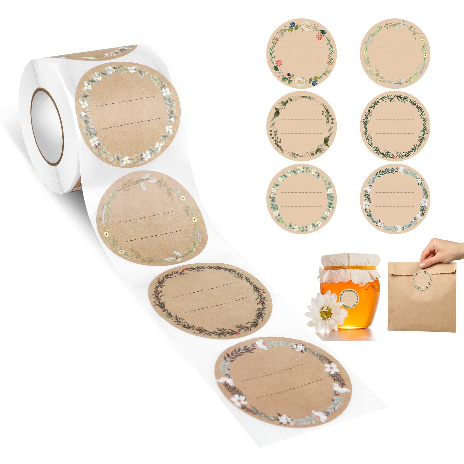 AiQInu Self-Adhesive Kraft Paper Labels for Writing on Jars Jam Bottles Bag Stickers 50 x 50 mm Pack of 500