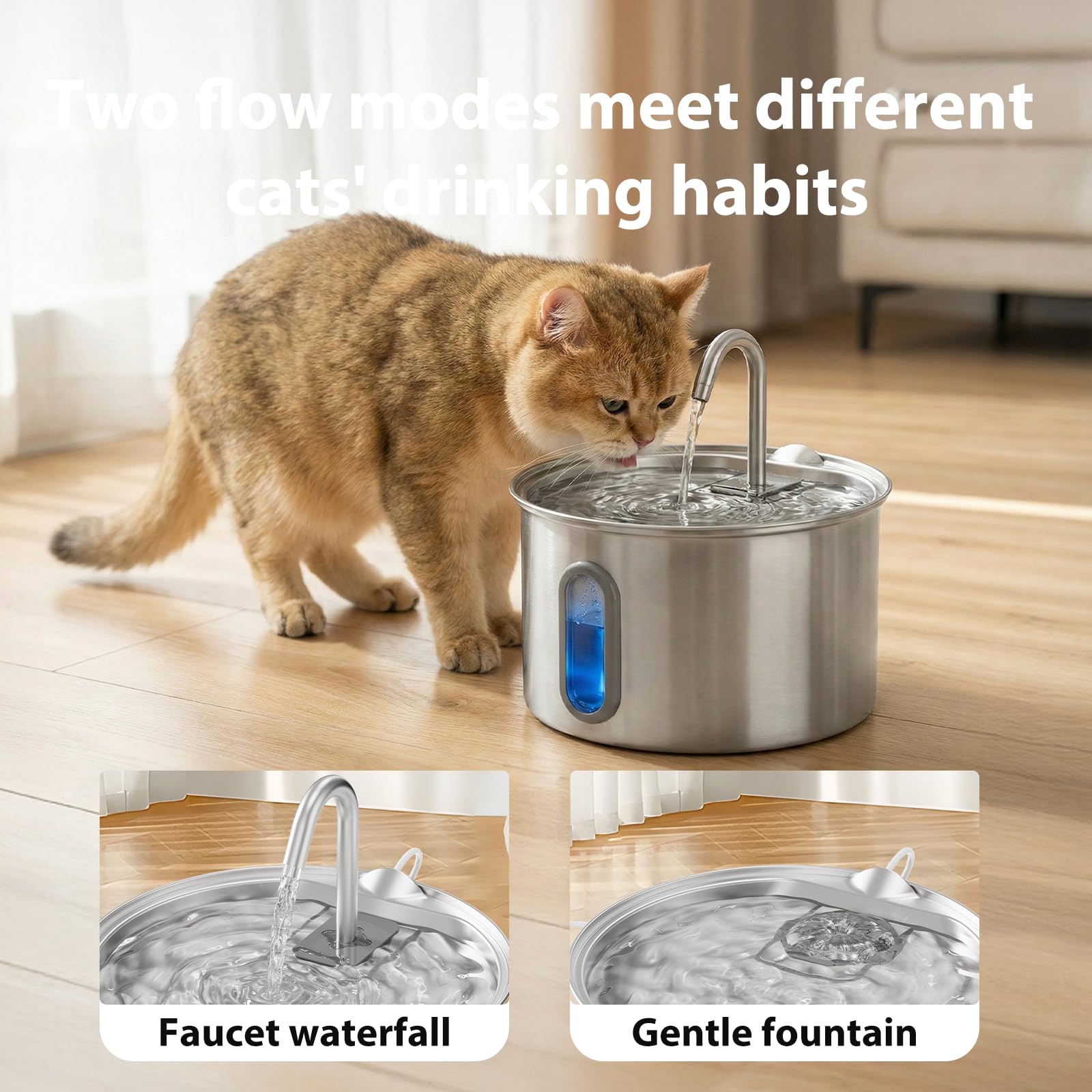 304 Stainless Steel Cat Water Fountain - 2.8L/95oz Quiet Electric Pet Water Fountain with Multi-Stage Filtration, Easy to Clean & Assemble (Pet Water Fountain+1 Filter) - image 5