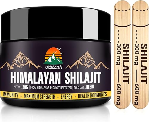 vidabotan Resina Shilajit con ácido fúlvico y minerales traza, resina Shilajit pura original del Himalaya 600 mg para hombres y mujeres para energía