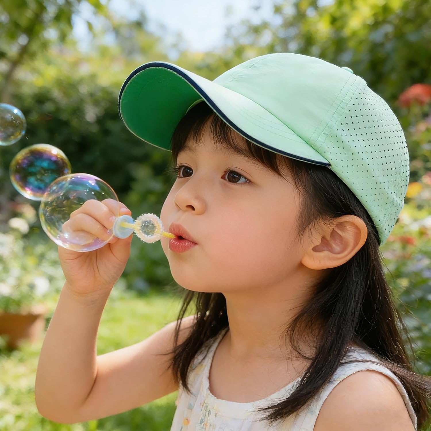 Little Girls Criss Cross Ponytail Hat Toddler Reflective Baseball Cap Kids Quick Dry Summer Sports Hats Age 3-8 - Image 3