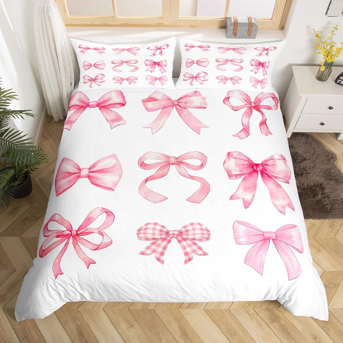 Loussiesd parure de lit 200x200 style princesse rêve motif nœud rose haute qualité avec zip