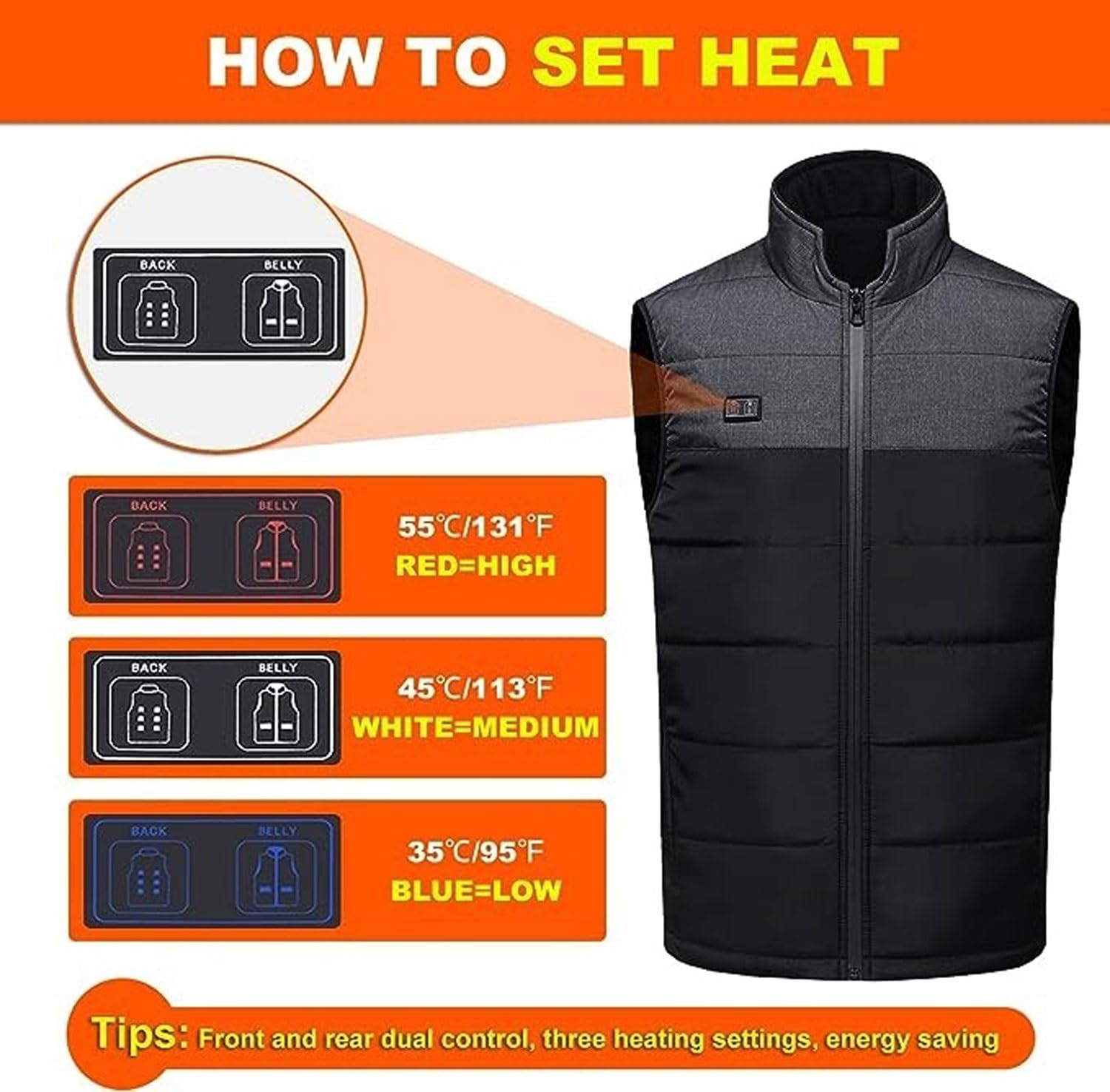 Gilet Riscaldato Gilet Riscaldato Elettrico USB Giacca Riscaldata Gilet Invernale For Moto All'aperto Campeggio Pesca Sci, Batteria Non Inclusa