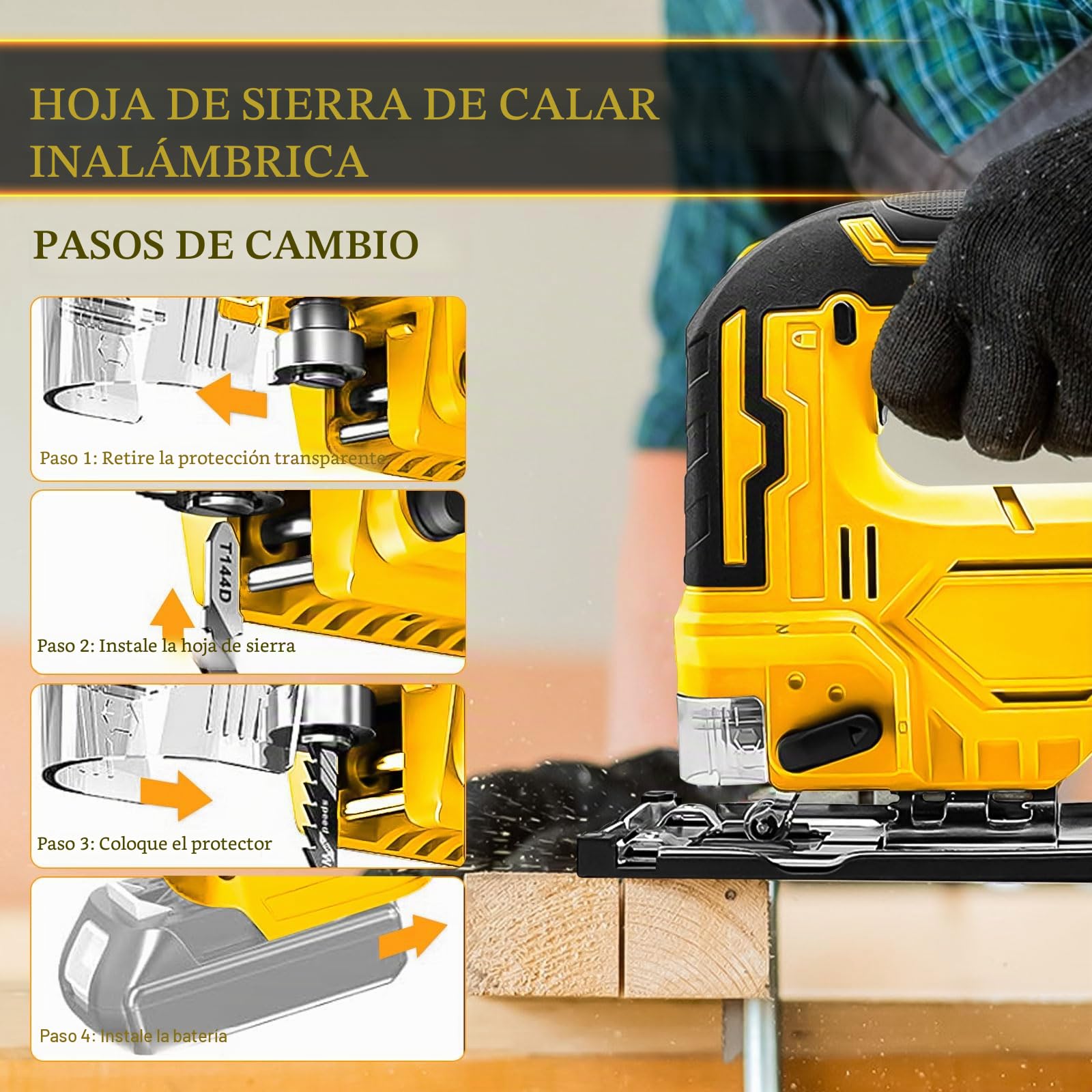 Sierra de calar eléctrica inalámbrica para Dewalt, 400 W, 2900 rpm, corte biselado a 45°, 3 ajustes orbitales con 6 cuchillas de repuesto, para metal, PVC, madera contrachapada de PVC (para DeWalt)