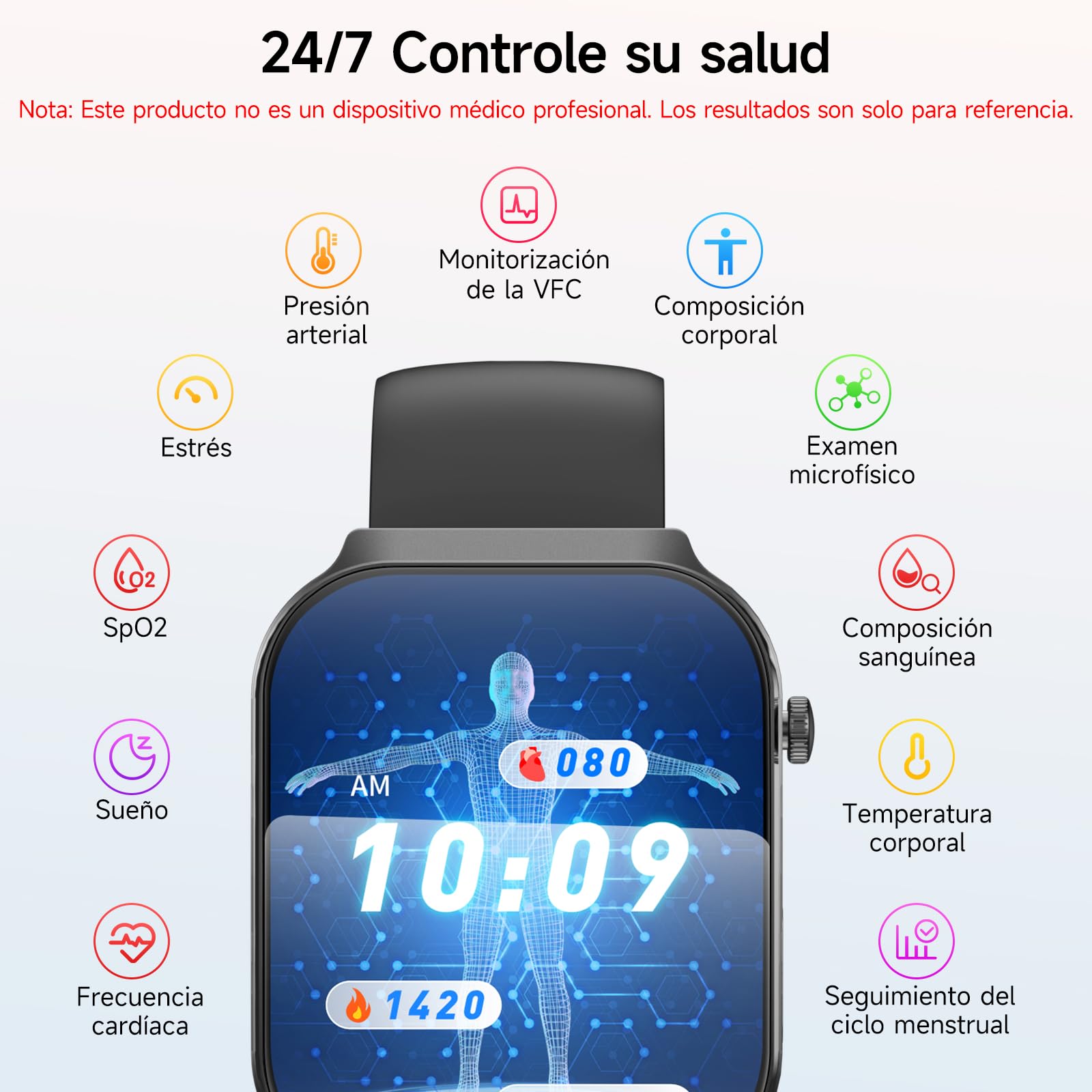 2026 ECG+HRV Reloj Inteligente Hombre con BMI/Microchequeo | 2.2'' Pantalla Curva 3D Ultragrande Smartwatch con 24H Tension Arterial, Pulsómetro, Temperatura Corporal, Sueño, iOS Android
