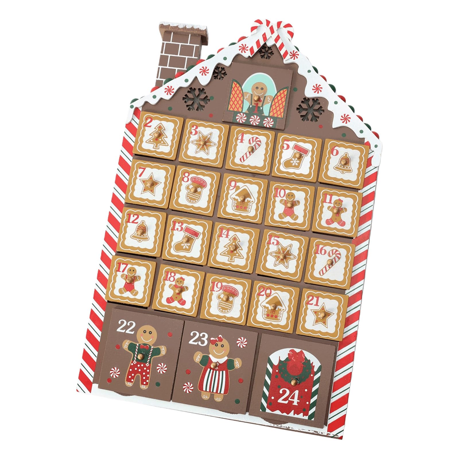 Calendario de Adviento de madera para dulces, joyería, forma de casa, calendario de Adviento de Navidad para niños y adultos, regalo sorpresas, decoración de casa de pastel de jengibre