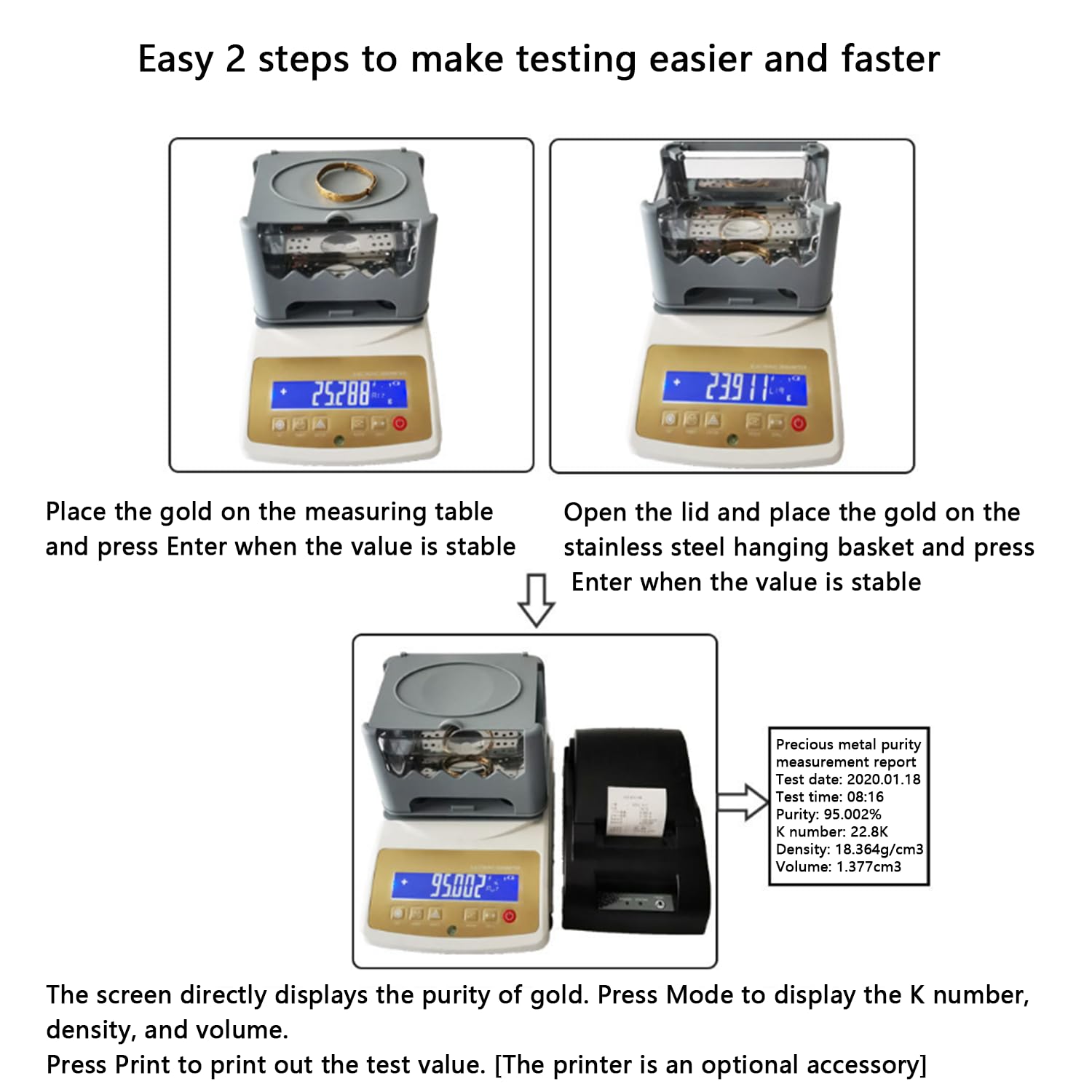 Digitaler Gold-Reinheitstester, Elektronisches Metall-Densimeter-Dichtemaschine für Edelmetallmessung, genaues und zuverlässiges Prüfgerät
