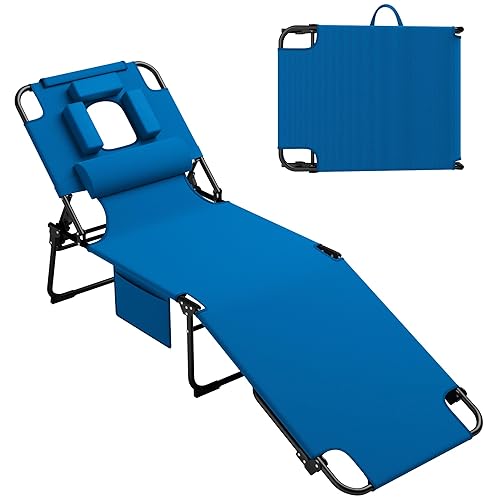400lbs Tanning Chair, 5-Fold Beach Lounge Chair with Face Hole