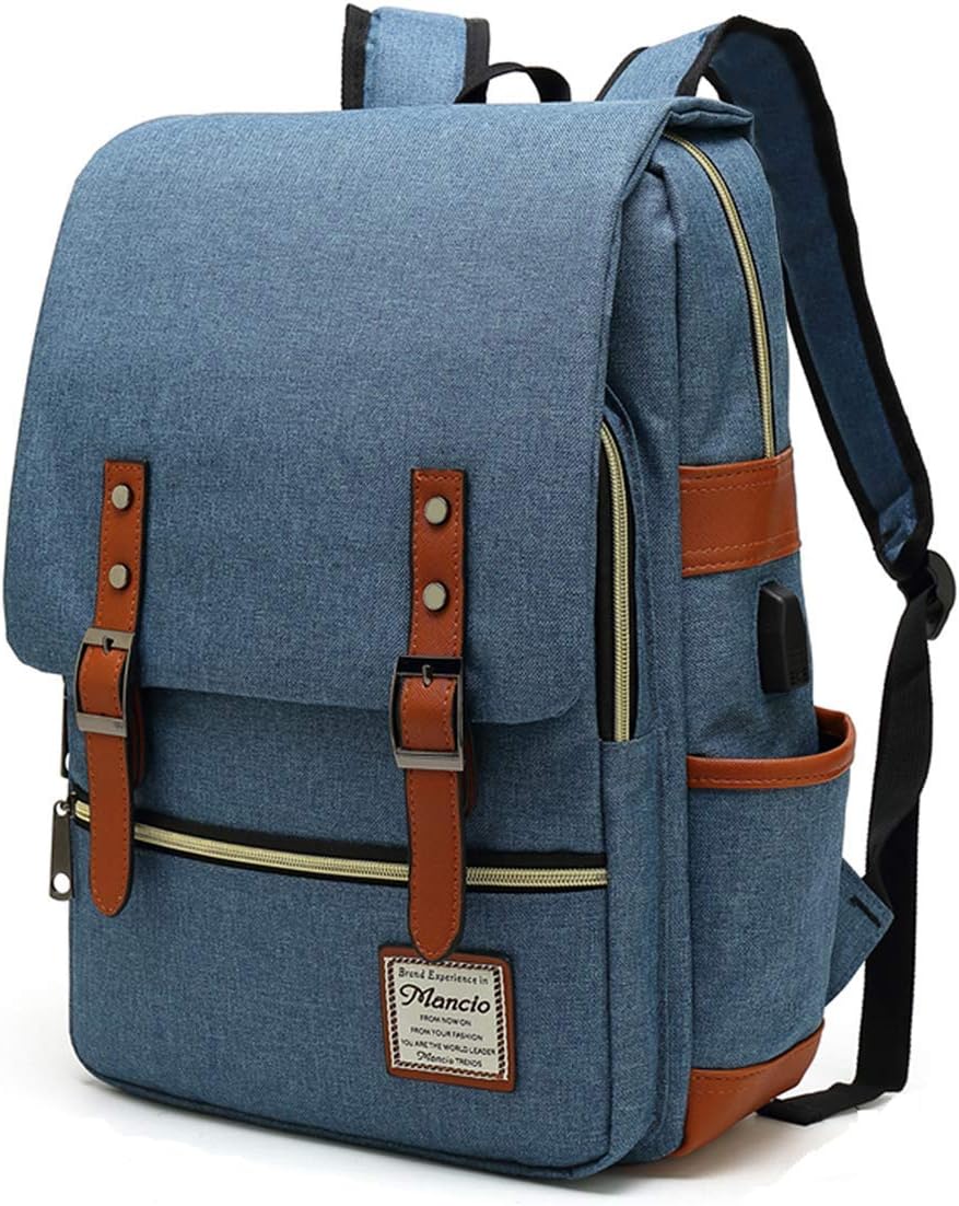 Mancio Slim Vintage Laptop Backpack for Women Men Travel College Daypark Fits Up to 15.6 Inch Notebook