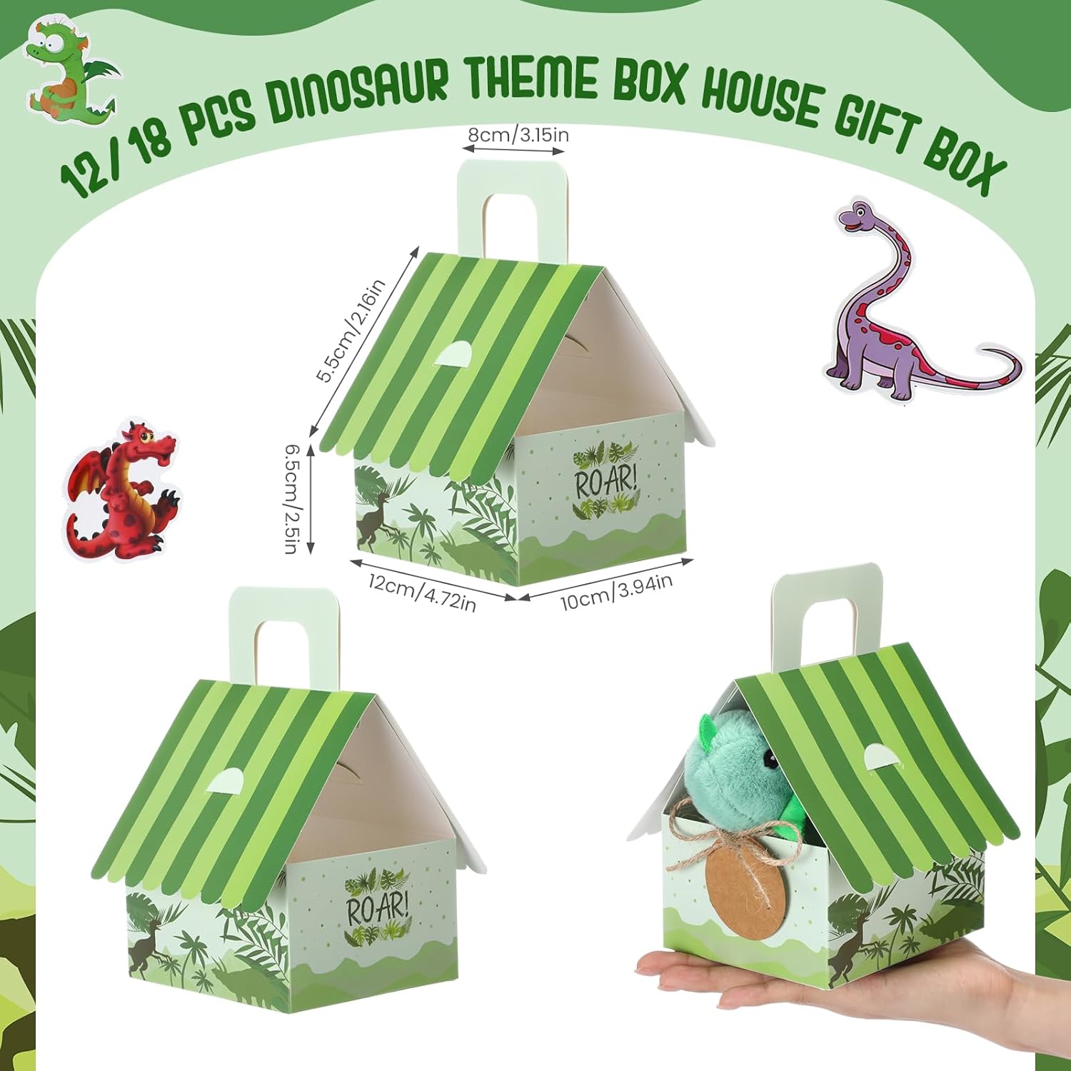 Remuuly 88 Pcs 12 Sets Dinosaur Party Favor Mini Dinosaur Stuffed Animals Bulk Plush Keychains Bracelet Gift Box Sticker for Adopt an Animals Favors Birthday Goodie Bag Supplies Fillers Stuffers