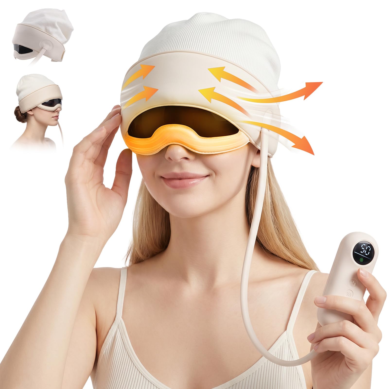 Kopf- und Augenmassagegerät, 2 in 1 elektrisches Kopfmassagegerät, wiederaufladbar | 6-Zonen-Kneten, 6-stufige Wärme, Fernbedienung, tragbar mit Sichtfenster, beruhigt Kopfverspannungen müde Augen