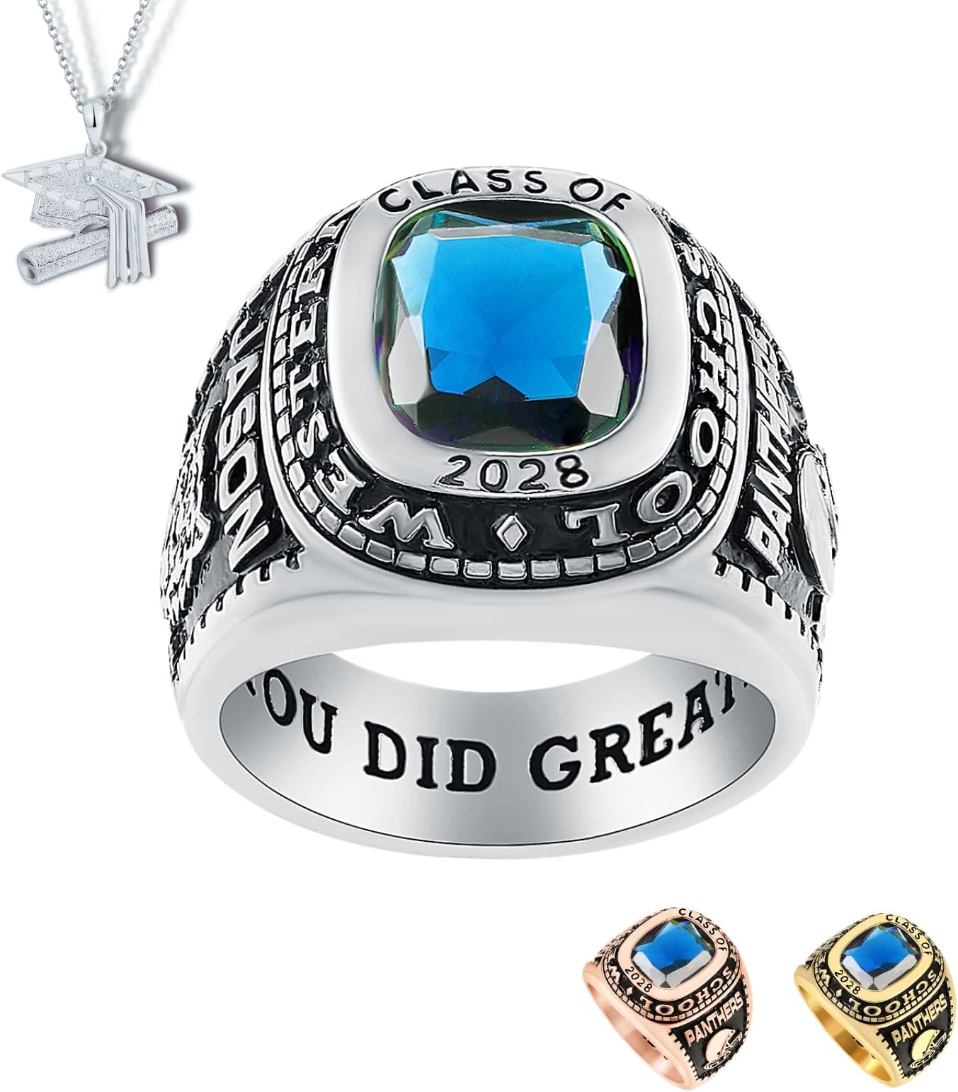 Official Mementos USA Premium American Brand Class Ring for Men – Express 5 Day Option - Classic Collection – Genuine Silenium, 925 Sterling Silver or 10KT Gold – Customized High School College University Class Ring – Graduation Gifts