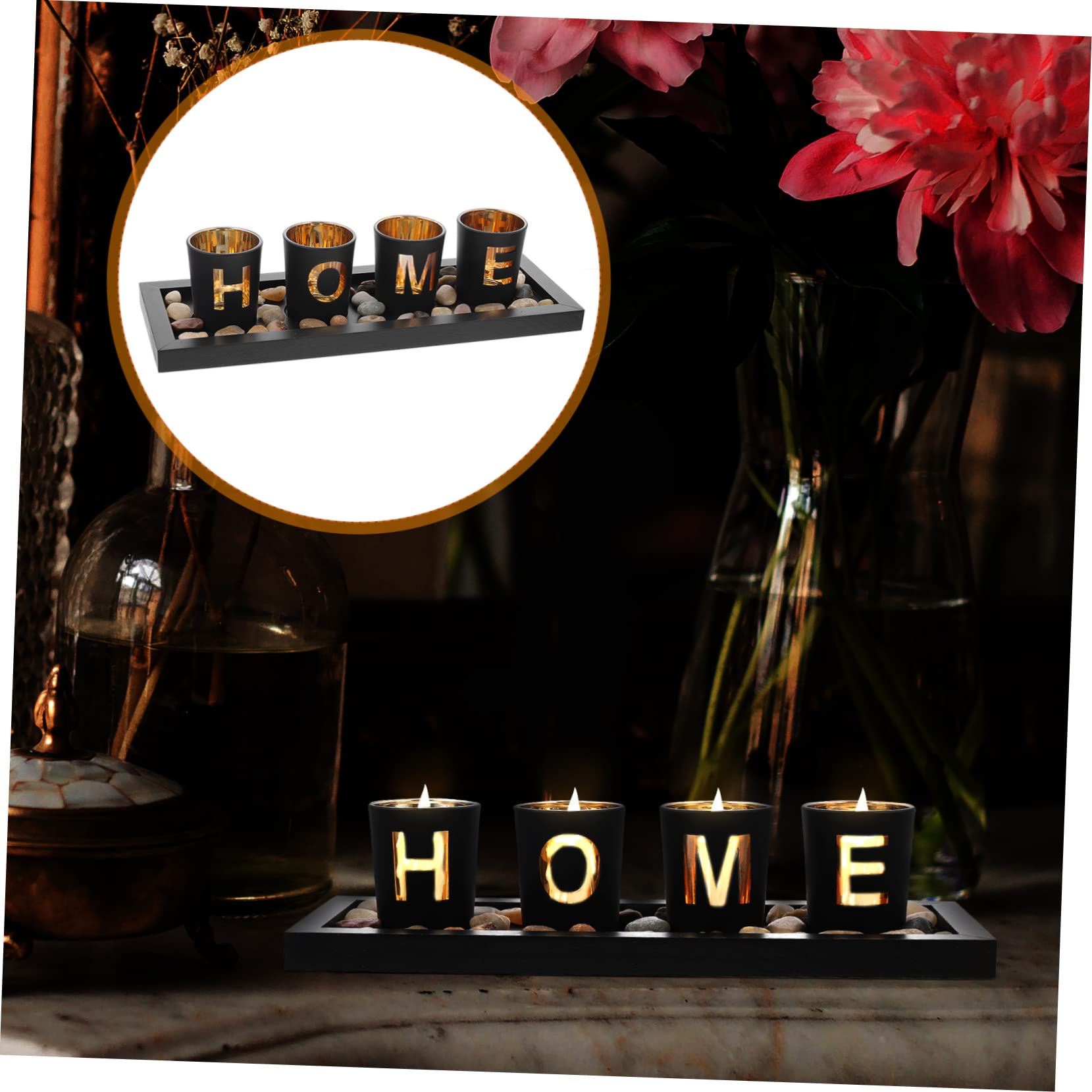 Zerodeko Set di Portacandele in Vetro Vassoio, Decorativo, Design Semplice, Nero, per Salotto e Casa