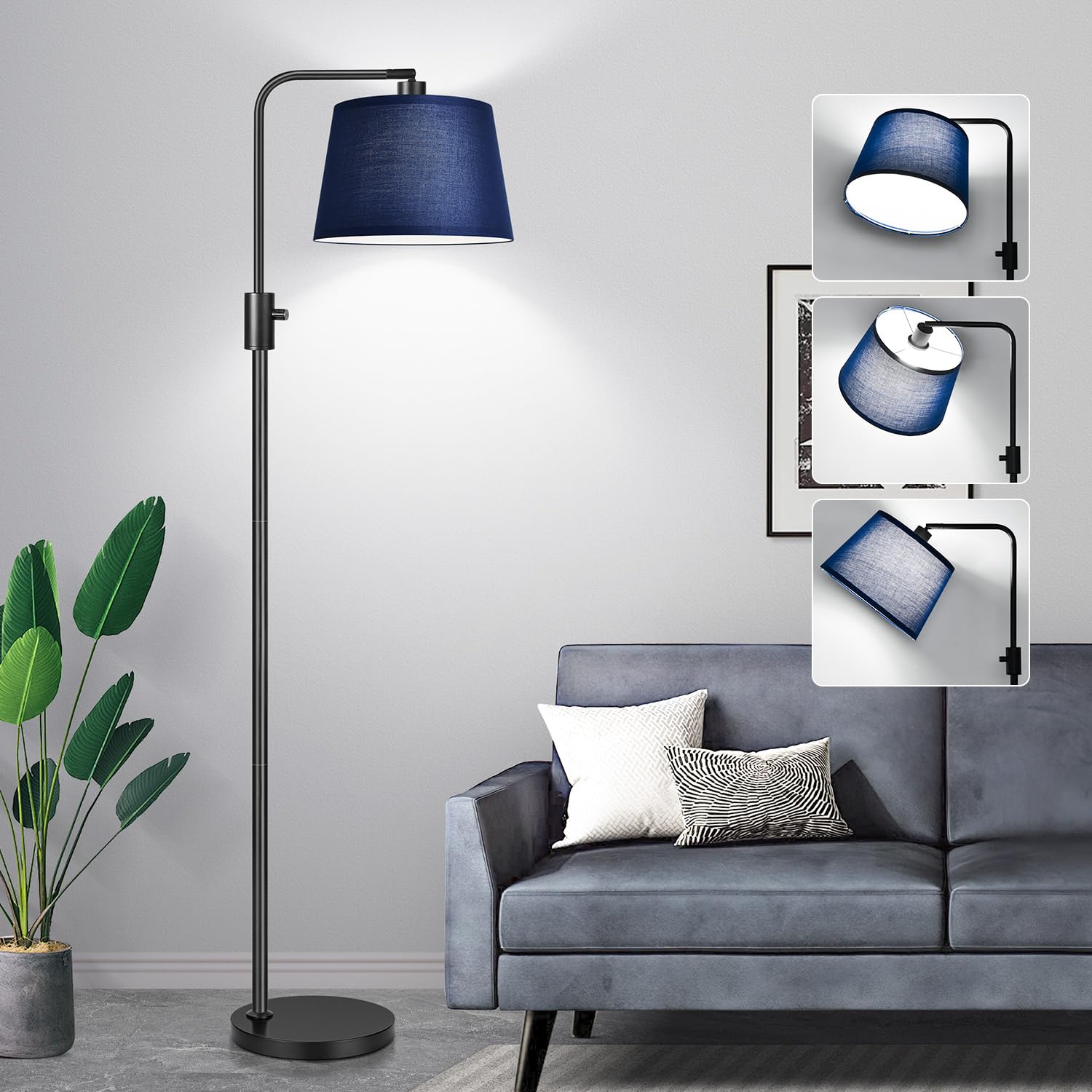 Nintiue 【Upgraded】 Dimmable Floor Lamp, 1000 Lumens LED Edison Bulb Included, Modern Arc Standing Tall Floor Lamp for Living Room Bedroom Office Dining Room - Blue