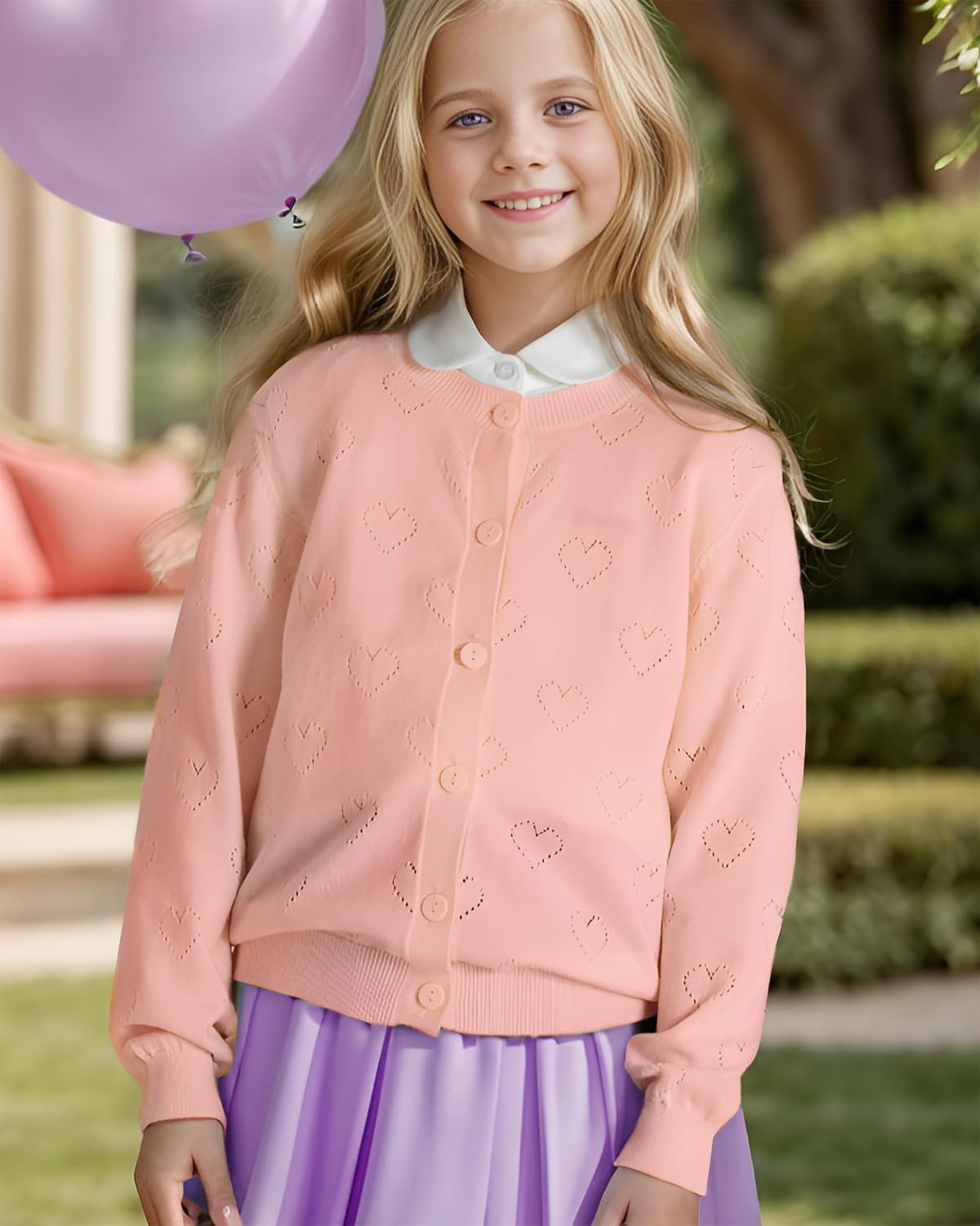 BOBOYOYO Girls Cardigan 100% Cotton Kids Heart Cardigan Sweater Valentines Long Sleeve Toddler Girl Soft Knit Cardigan - Image 3