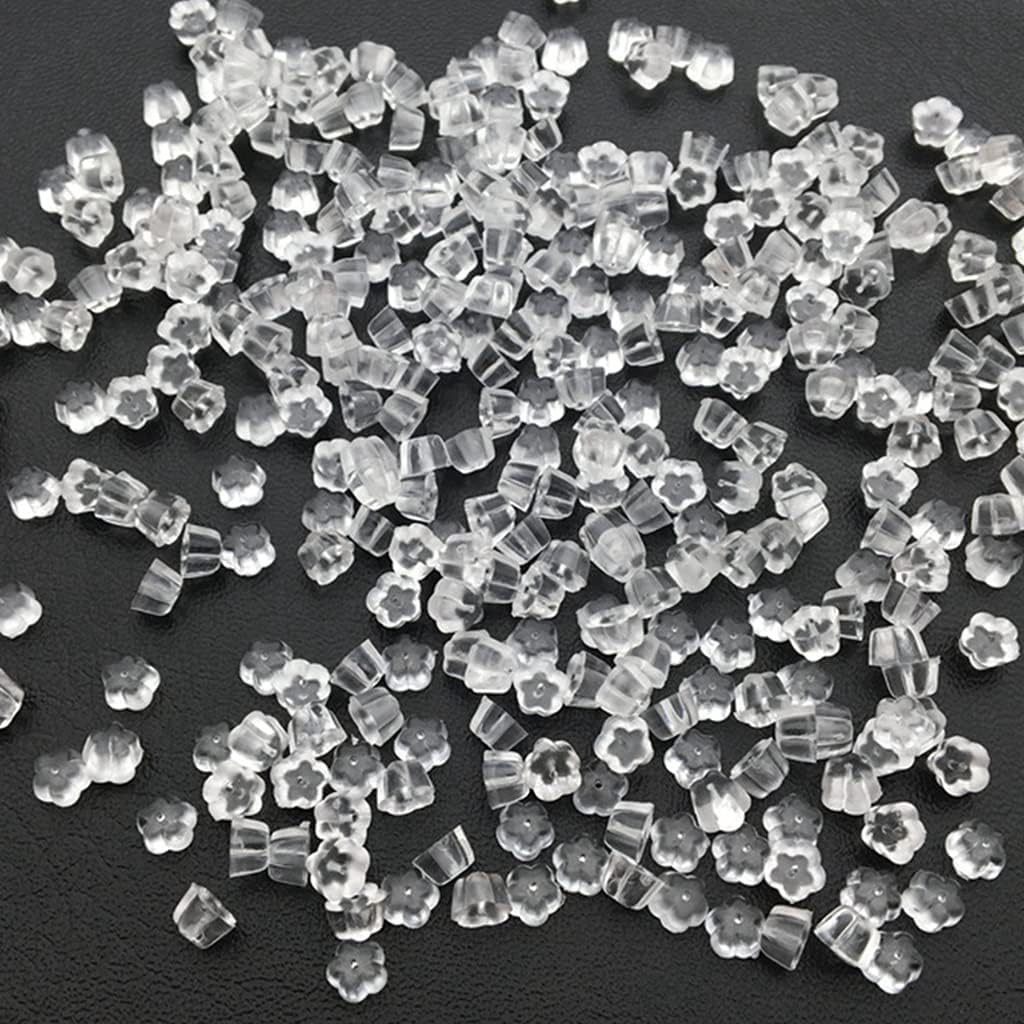 500PCS Silicone Earring Backs, Soft Earring Stoppers, Clear Earring Backs (500pcs Flower)