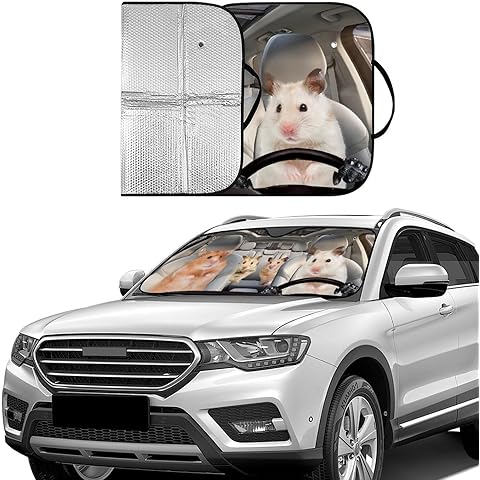 Cute Mouse Foldable Windshield Sun Shades, Reflective Accordion Car Sun Shade Winds...