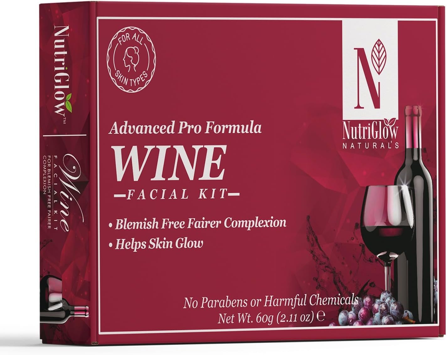 NATURAL'S Advanced Pro Formula Wine Facial Kit For Glowing Skin, Blemish Free Fairer Complexion For All Skin Type, 2.11 Oz