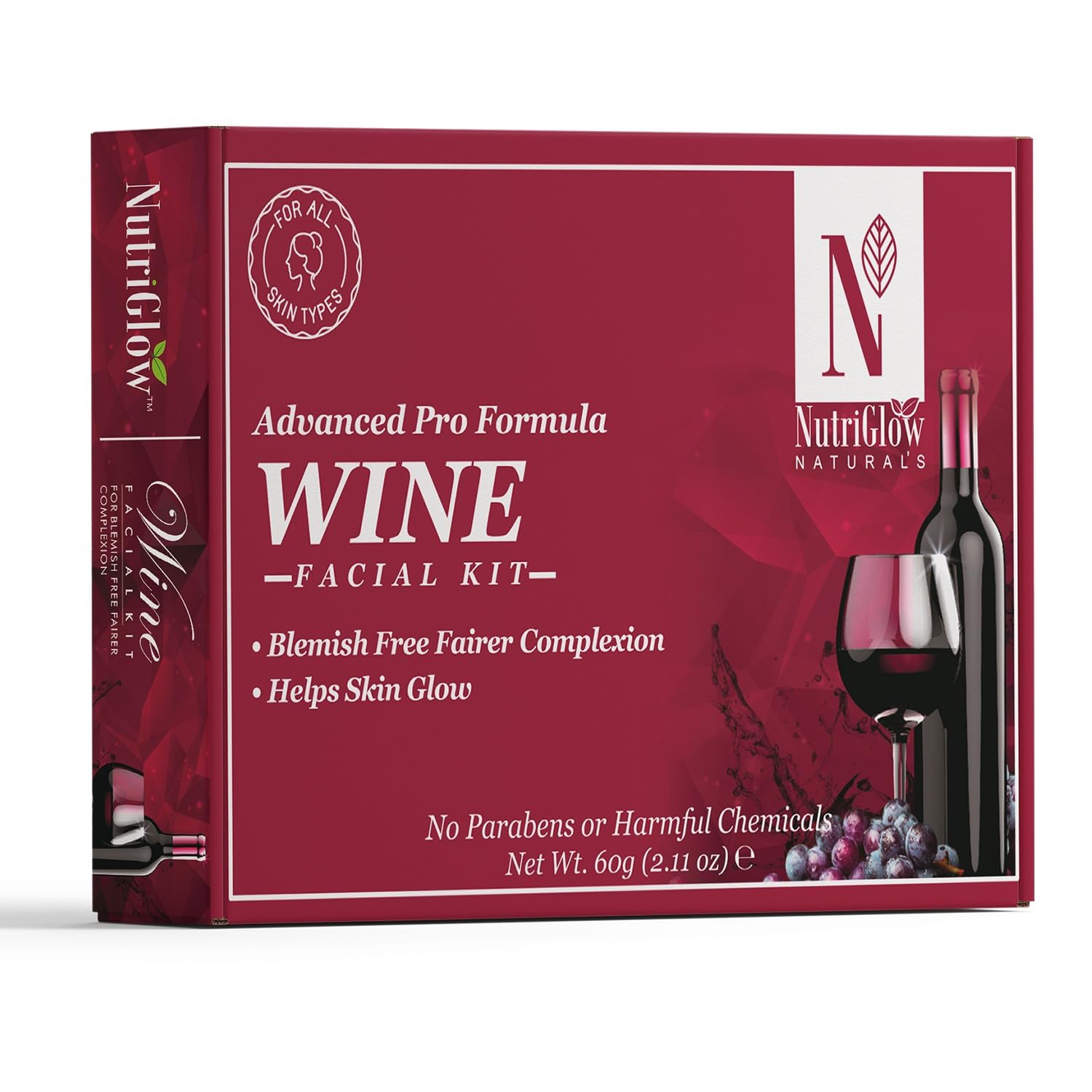 NutriGlow NATURAL’S Advanced Pro Formula Wine Facial Kit For Glowing Skin With Goodness Of Red Grape Extracts, Blemish Free, All Type of Skin Solution for men & women, 60 GM