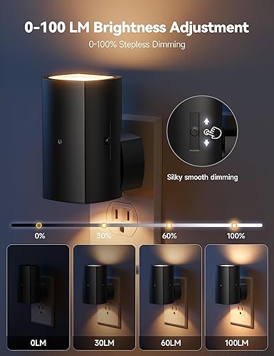 Miniatura 2 de Brightown Paquete de 2 luces nocturnas enchufables a la pared, luz nocturna moderna con enchufe giratorio, sensor de atardecer a amanecer, luz