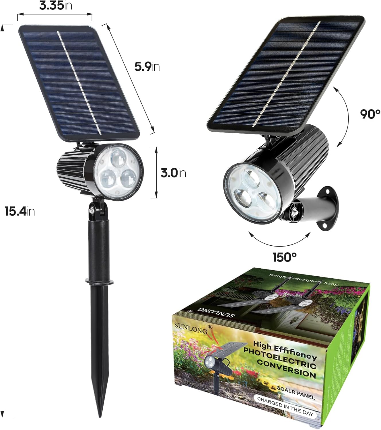 SUNLONG Solar Lights Outdoor Waterproof Spot Lights Dusk to Dawn Warm White Spotlight Landscaping Wall Lights for Yard Flag Pathway(4 Pack)