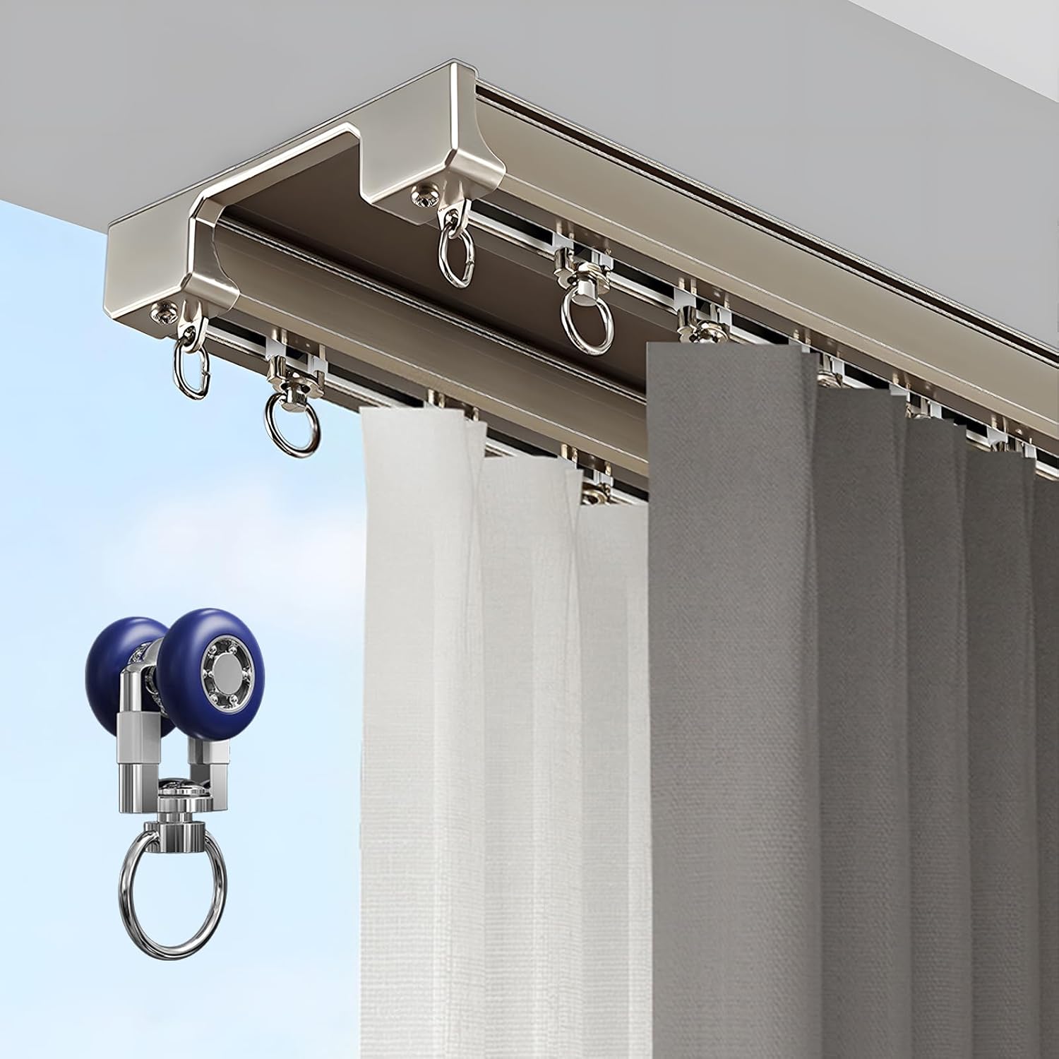 Double Curtain Track, Heavy-Duty Aluminum Curtain Track Ceiling Mount with Mute Rollers for Drapes, Room Dividers,and Hospital, Easy Install