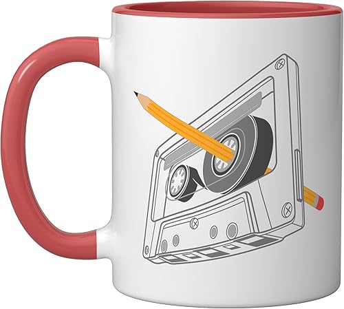 Vintage Rewind Funny 80s 90s Cassette Pencil Regalo Hombres Mujeres Taza de Cerámica RojoBlanco