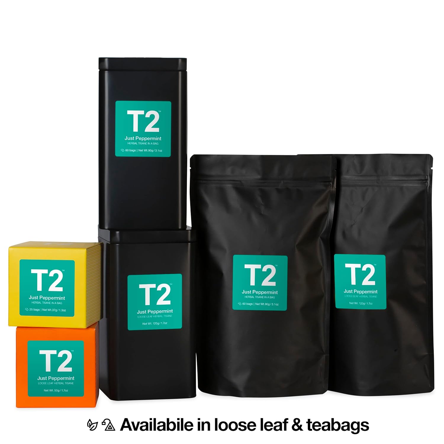 T2 Tea - Just Peppermint Herbal Tea, Loose Leaf Herbal Tea in Resealable Refill Bag, 120g (4.2oz)
