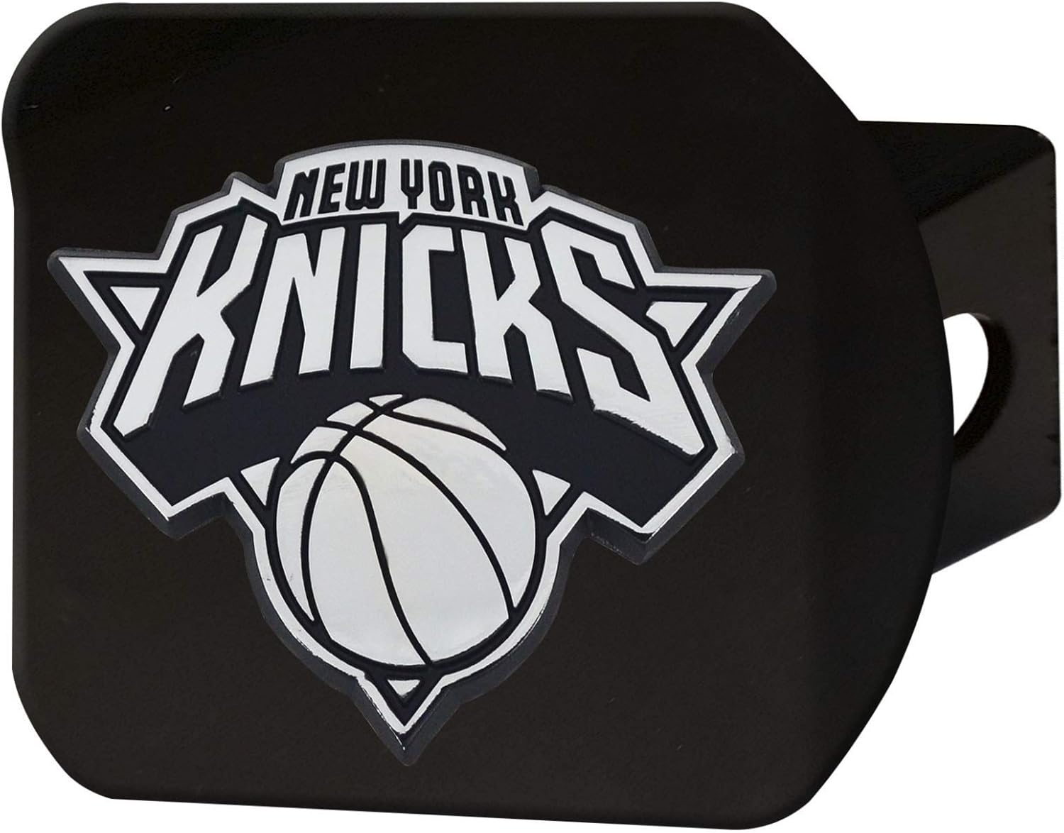 FANMATS 21015 New York Knicks Black Metal Hitch Cover with Metal Chrome 3D Emblem