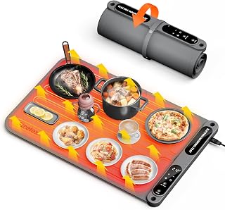 Firelex Silicone Food Warming Mat Tray: 8s Fast Heat, 7 Temps, 1-8Hr Timer for Buffets, Parties, Family Dinners - Gray