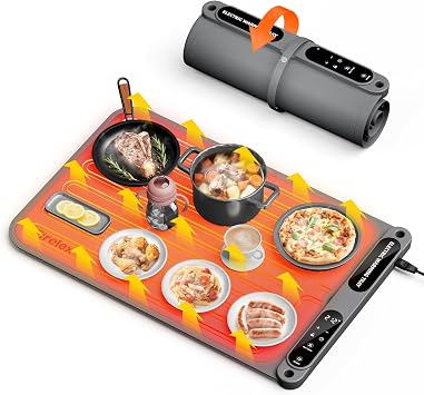 Food Warming Mat for Buffet, Silicone Food Warm Mat with Timer & 7-Temp Settings, 8s Fast Heat, The Keep Meals Warm for Parties, Family Dinners, Gray