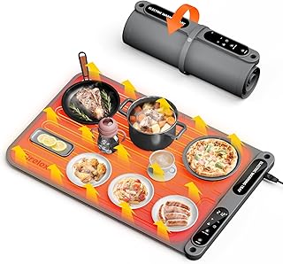 Firelex Food Warming Mat for Buffet, Silicone Plateful Food Warming Mat with Timer & 7-Temp Settings, 8s Fast Heat, keep food warm for Party, family dinners, Thanksgiving & Christmas Gift, Gray