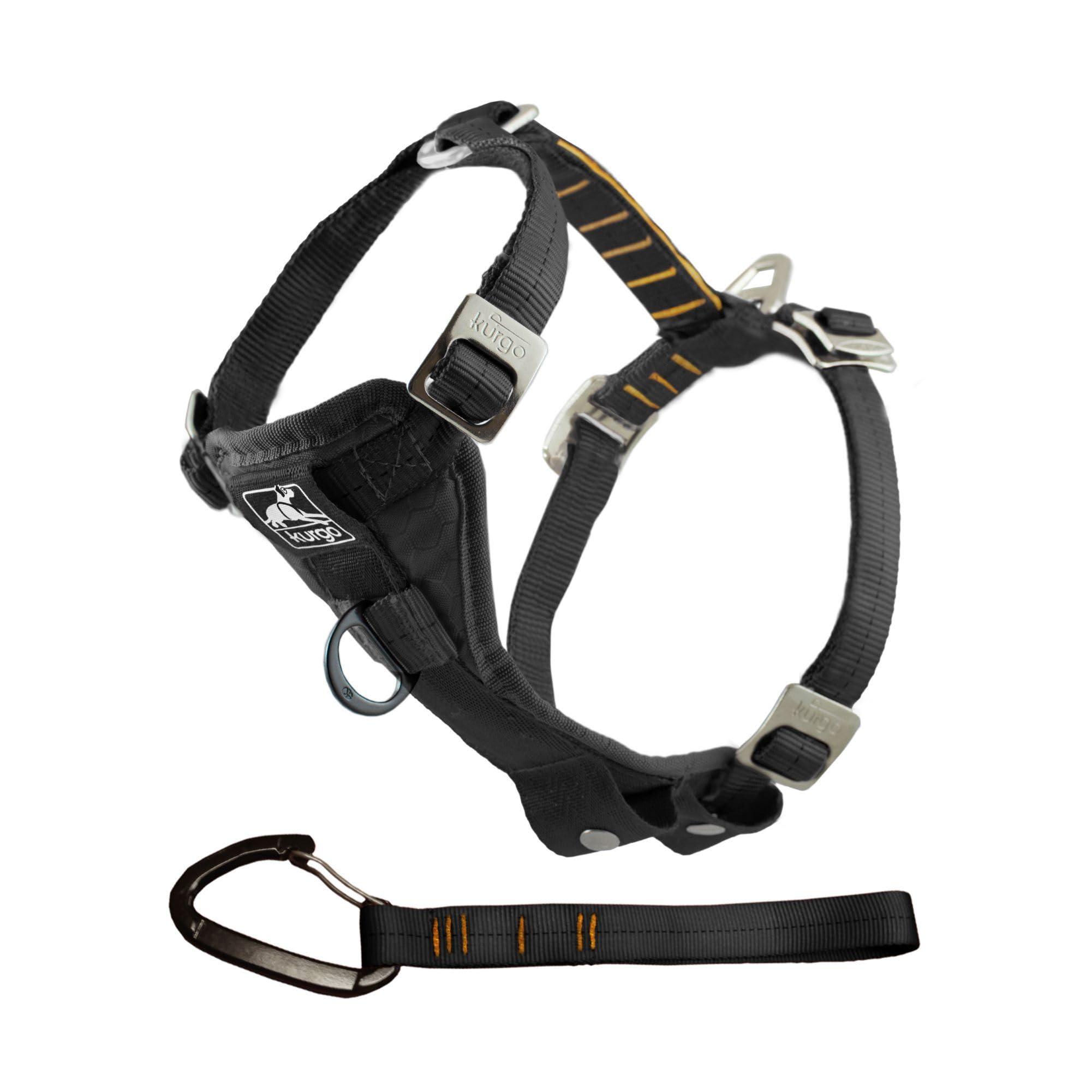 Kurgo Harnais pour Chien Tru-​Fit, Accessoire Chien pour la Promenade, Clip Avant pour entraîner Son Chien à ne Pas Tirer & Ceinture de sécurité pour Voiture, Noir, XL