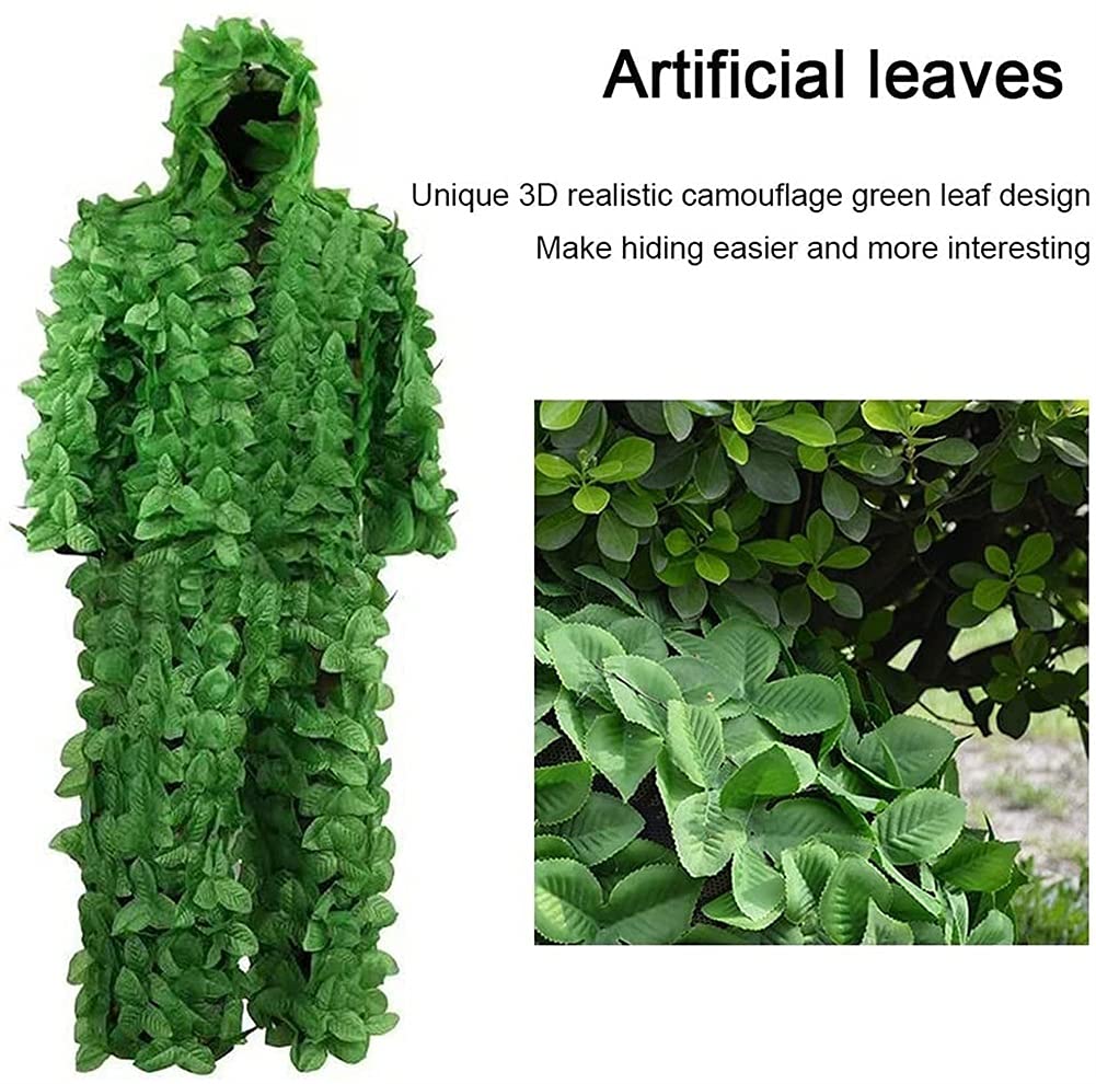 Chillers 3D Leaf Ghillie Anzug, Camouflage Woodland Hunting Geely Suits Camo Outfit Sniper Kostüm für Männer, Jäger, Sniper Airsoft und Paintball Fotografie oder Halloween