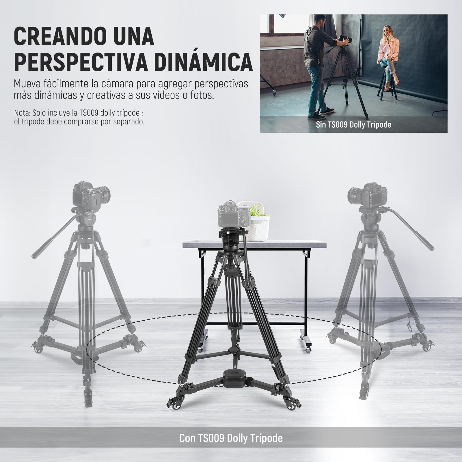 NEEWER Trípode para Fotografía, Liberación Rápida con Goma Ruedas de 2 Pulgadas, Patas Telescópicas, Asa y Bolsa, 33 Libras, Resistente para DSLR Cámaras, Videocámaras, Grabación de Vídeo,TS009