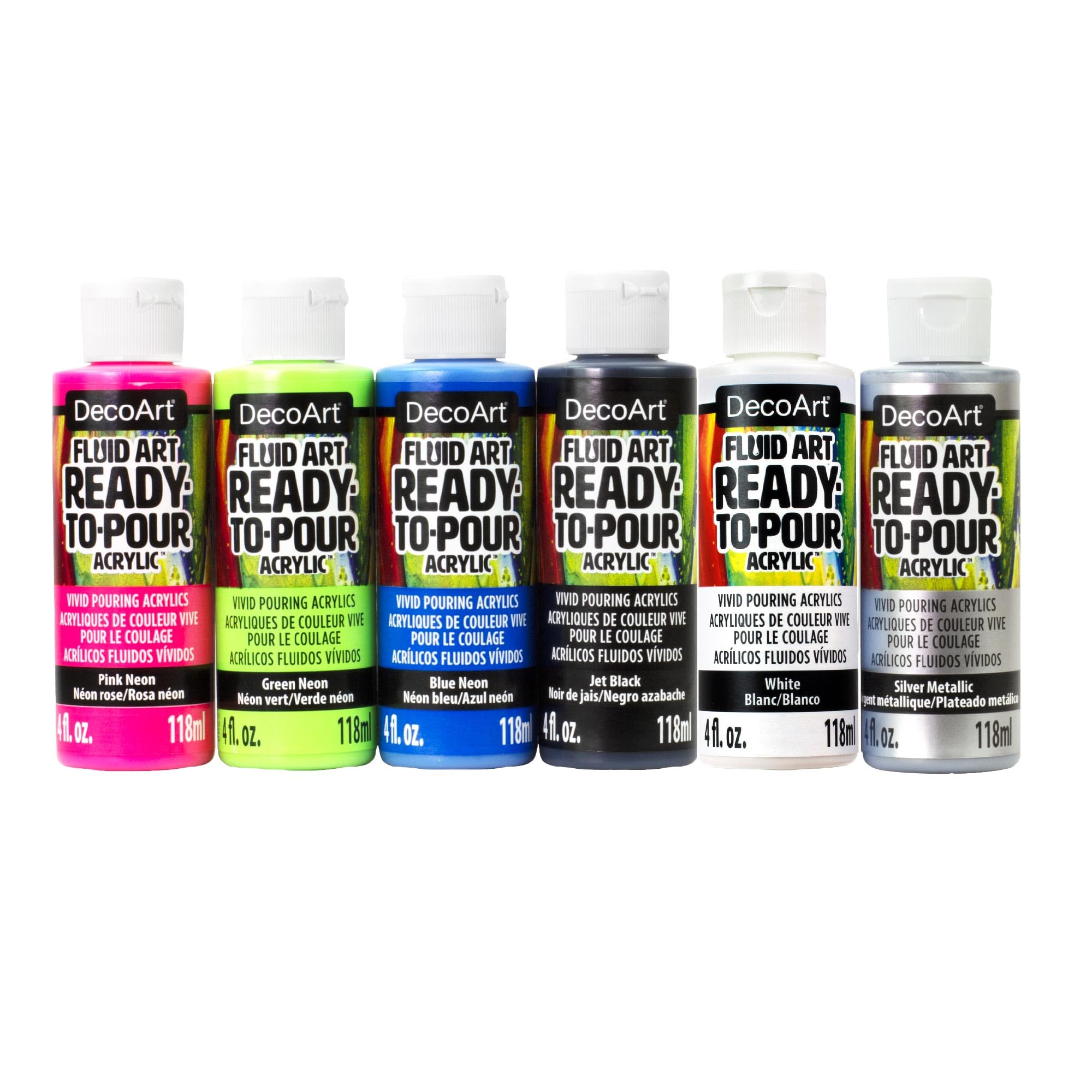 DecoArtPaint Pouring Kit, Neon Blast Colors, Fluid Art Ready to Pour Paints, Use on Canvas, Wood and More! 6 pack Set