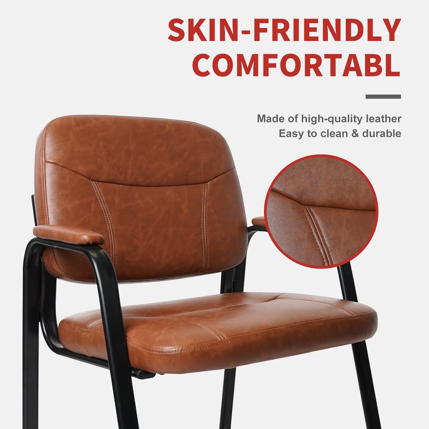 CLATINA Waiting Room Guest Chair Bonded Leather Padded Arms Rest Modern Style with Sled Base and Solid Metal Frame for Office Reception and Conference Desk 4Pack（Brown）