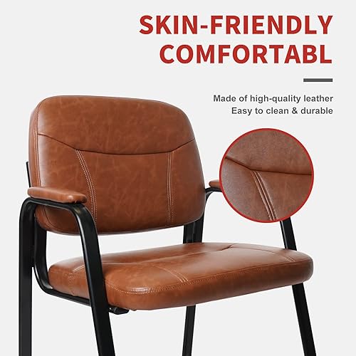 Miniatura 5 de CLATINA Silla de recepción con base de trineo y reposabrazos acolchados de cuero regenerado, silla de invitados de estilo moderno para oficina,